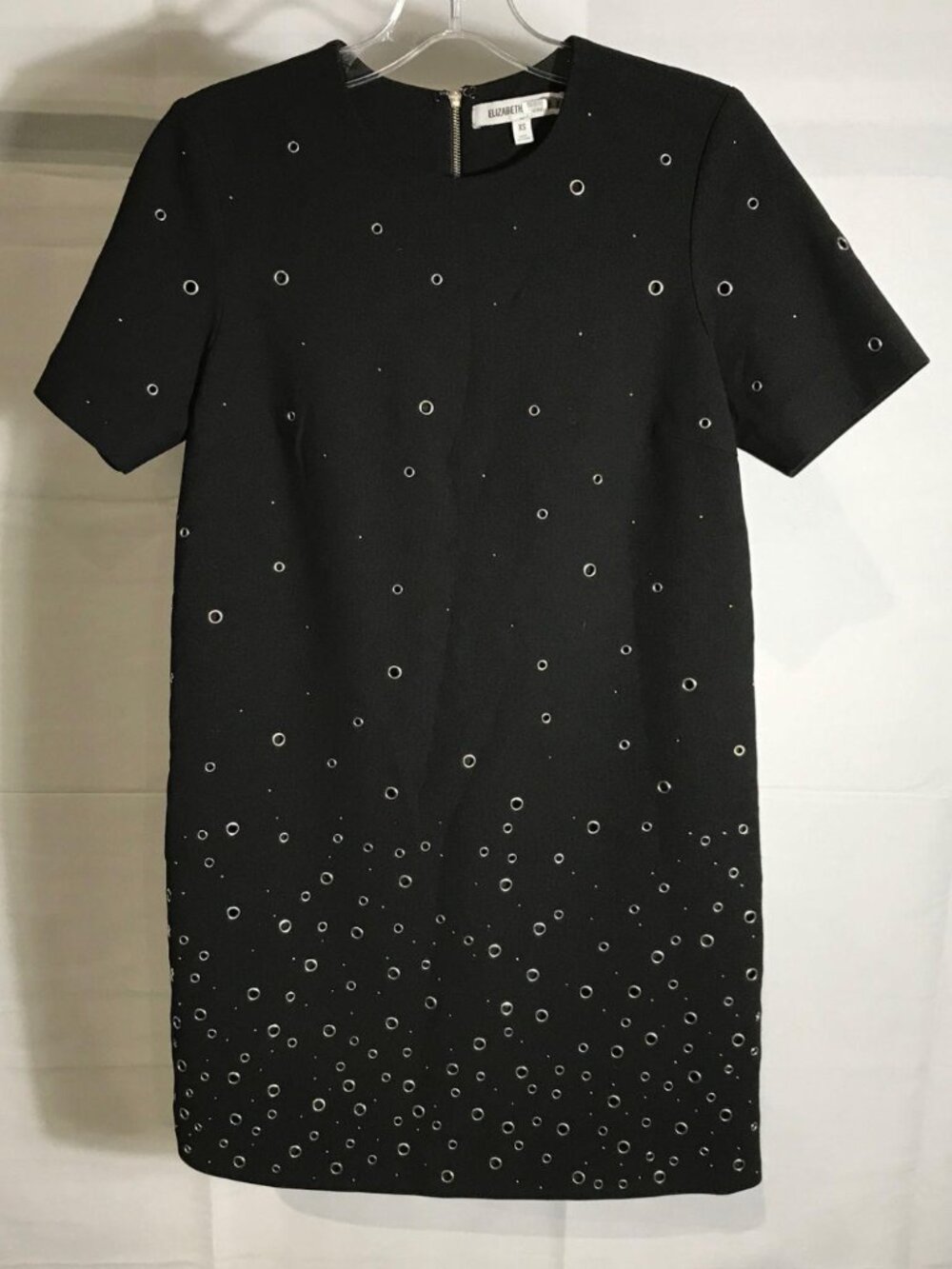Elizabeth and James Black Studded Shift Dress Silver Grommet Micro Stud Mini XS